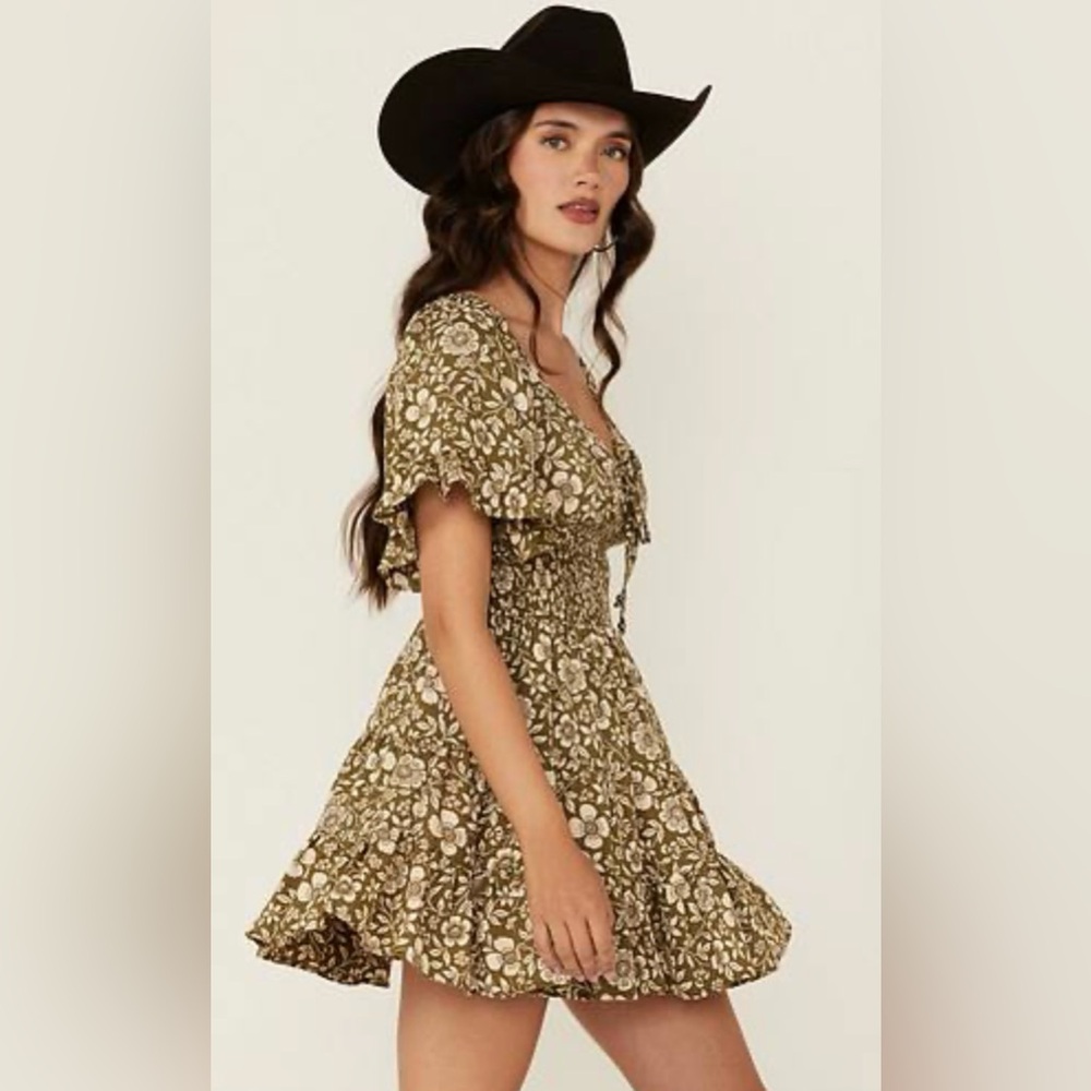 Angie western wear green floral mini dress new with tags